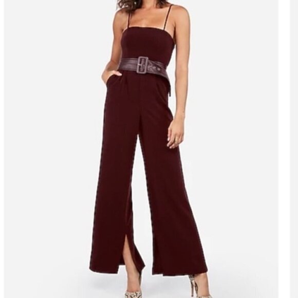 Burgundy Romper w Belt & Pockets by Express x Negin Mirsalehi - Picture 1 of 9
